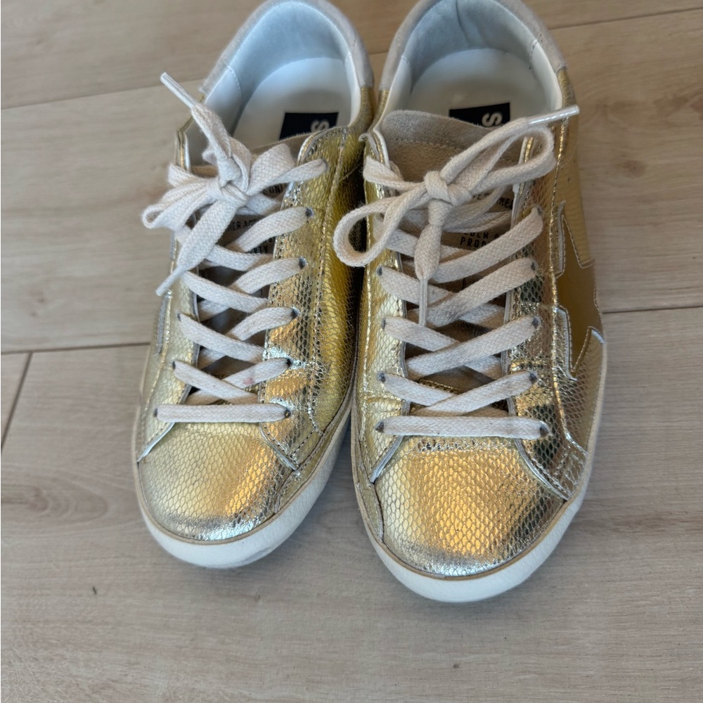 Gold Sneakers with White Laces